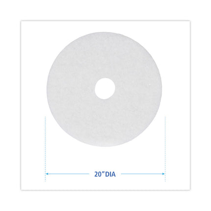 Polishing Floor Pads, 20" Diameter, White, 5/carton