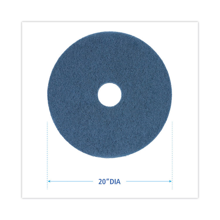 Scrubbing Floor Pads, 20" Diameter, Blue, 5/carton