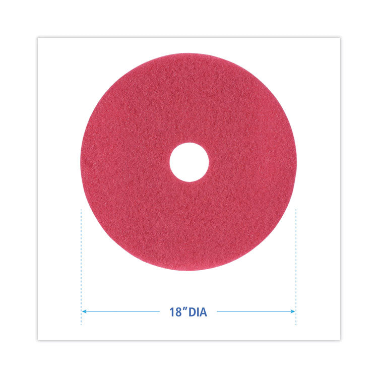 Buffing Floor Pads, 18" Diameter, Red, 5/carton