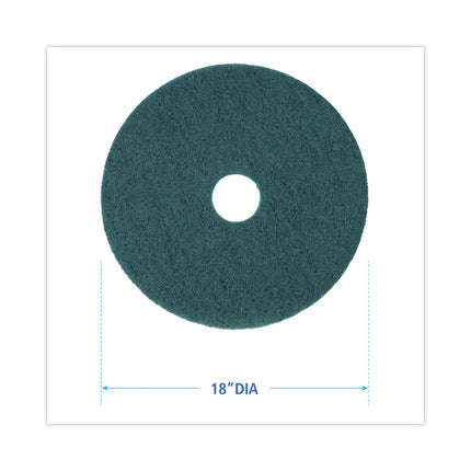 Heavy-Duty Scrubbing Floor Pads, 18" Diameter, Green, 5/carton