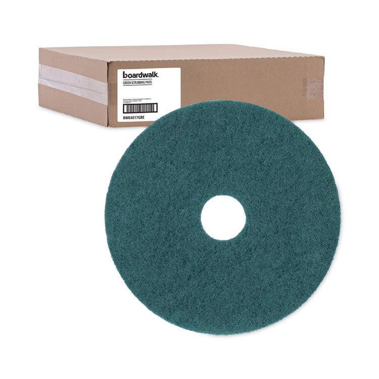 Heavy-Duty Scrubbing Floor Pads, 17" Diameter, Green, 5/carton