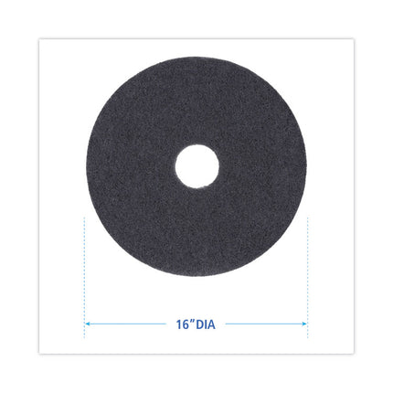Stripping Floor Pads, 16" Diameter, Black, 5/carton