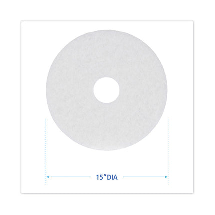 Polishing Floor Pads, 15" Diameter, White, 5/carton