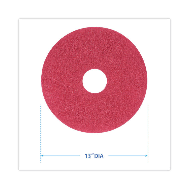 Buffing Floor Pads, 13" Diameter, Red, 5/carton