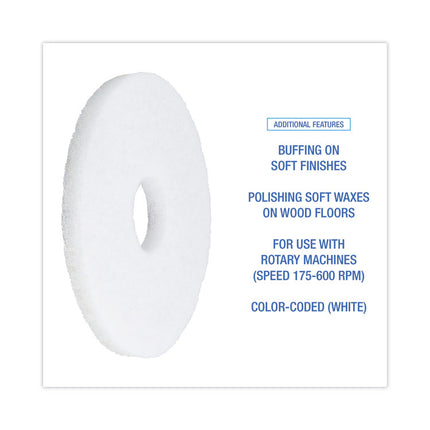Polishing Floor Pads, 12" Diameter, White, 5/carton