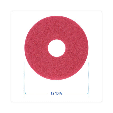 Buffing Floor Pads, 12" Diameter, Red, 5/carton