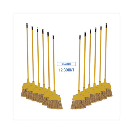 Poly Bristle Angler Broom, 53" Handle, Yellow, 12/carton