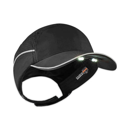 Skullerz 8965 Lightweight Bump Cap Hat with LED Lighting, Long Brim, Black