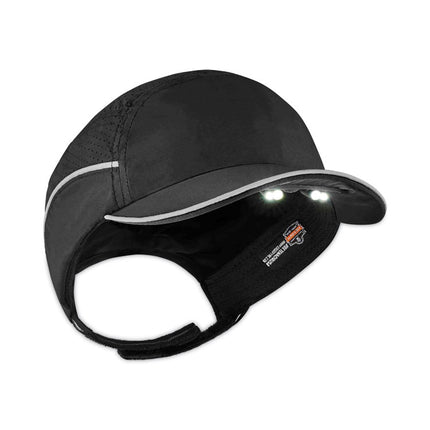 Skullerz 8965 Lightweight Bump Cap Hat with LED Lighting, Short Brim, Black