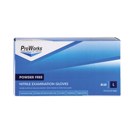 ProWorks Exam Grade Disposable Nitrile Gloves, Powder-Free, Large, Blue, 100/Box, 10 Boxes/Carton
