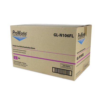 ProWorks Exam Grade Disposable Nitrile Gloves, Powder-Free, Large, Blue, 100/Box, 10 Boxes/Carton