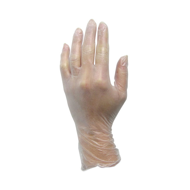 ProWorks Industrial Grade Disposable Vinyl Gloves, Powdered, Large, Clear, 100/Box, 10 Boxes/Carton
