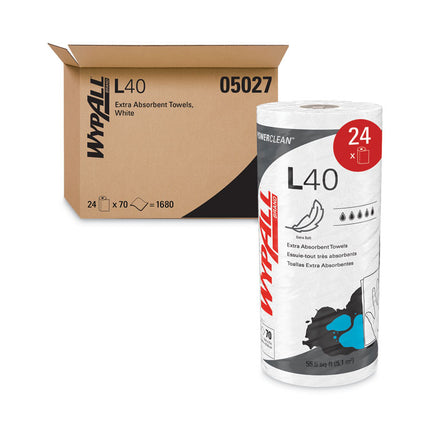 L40 Towels, Small Roll, 10.4 x 11, White, 70/Roll, 24 Rolls/Carton