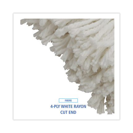 Cut-End Lie-Flat Mop Head, Rayon, 16oz, White, 12/carton