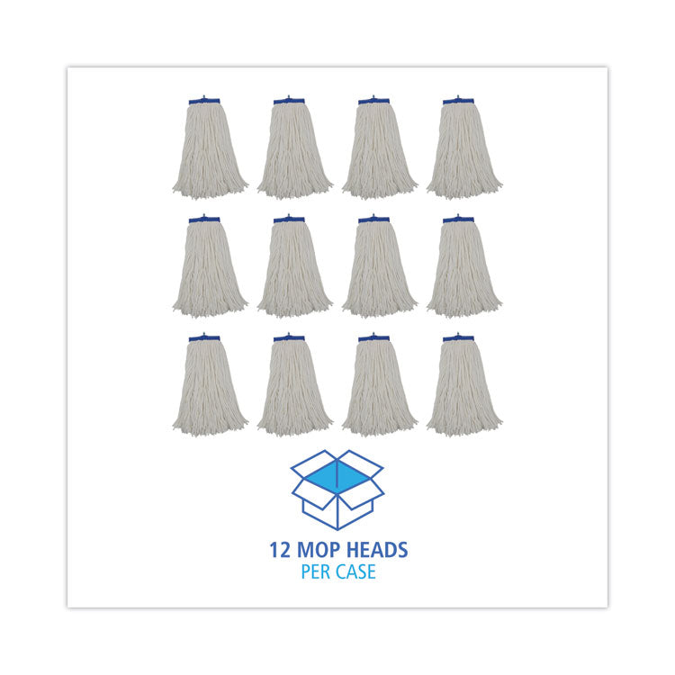 Cut-End Lie-Flat Mop Head, Rayon, 16oz, White, 12/carton