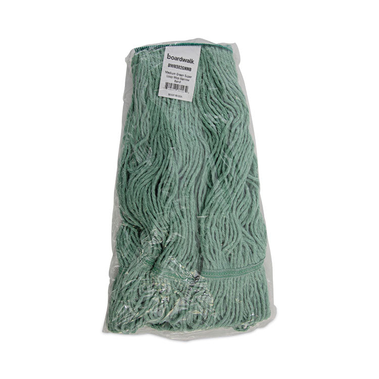 Narrowband Looped-End Mop Head, Premium Standard Head, Cotton/Rayon Fiber, Medium, Green, 12/Carton