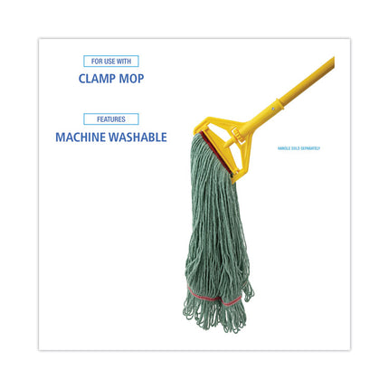 Narrowband Looped-End Mop Head, Premium Standard Head, Cotton/Rayon Fiber, Large, Green