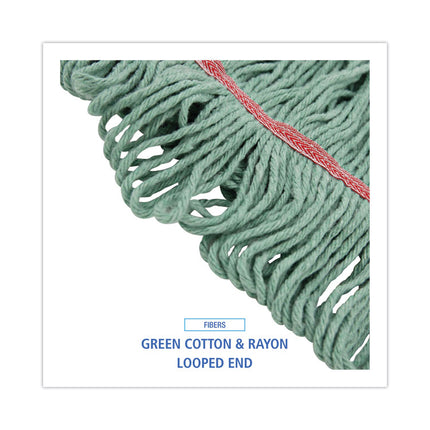 Narrowband Looped-End Mop Head, Premium Standard Head, Cotton/Rayon Fiber, Large, Green