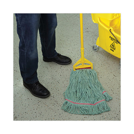 Narrowband Looped-End Mop Head, Premium Standard Head, Cotton/Rayon Fiber, Large, Green