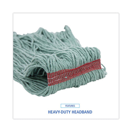 Narrowband Looped-End Mop Head, Premium Standard Head, Cotton/Rayon Fiber, Large, Green