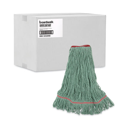 Narrowband Looped-End Mop Head, Premium Standard Head, Cotton/Rayon Fiber, Large, Green