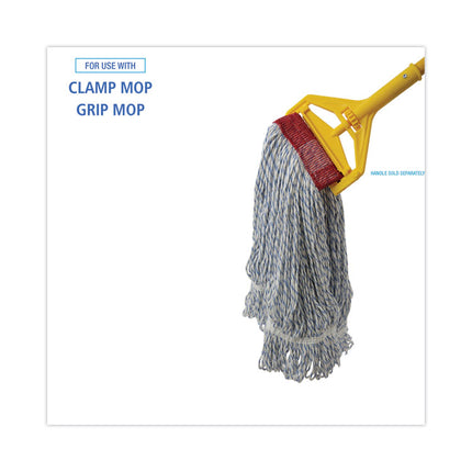 Mop Head, Floor Finish, Wide, Rayon/polyester, Large, White/blue, 12/carton