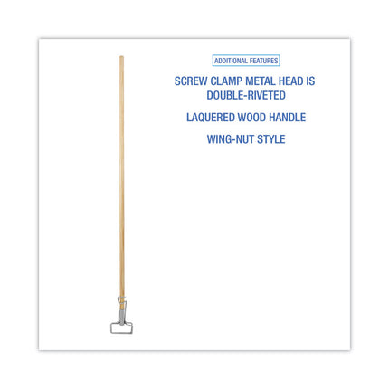 Spring Grip Metal Head Mop Handle for Most Mop Heads, Wood, 60", Natural