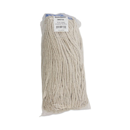 Cut-End Lie-Flat Wet Mop Head, Cotton, 16oz, White, 12/carton