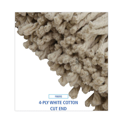 Cut-End Lie-Flat Wet Mop Head, Cotton, 16oz, White