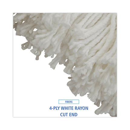 Cut-End Lie-Flat Wet Mop Head, Rayon, 16oz, White, 12/carton