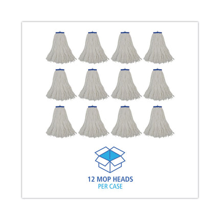 Cut-End Lie-Flat Wet Mop Head, Rayon, 16oz, White, 12/carton