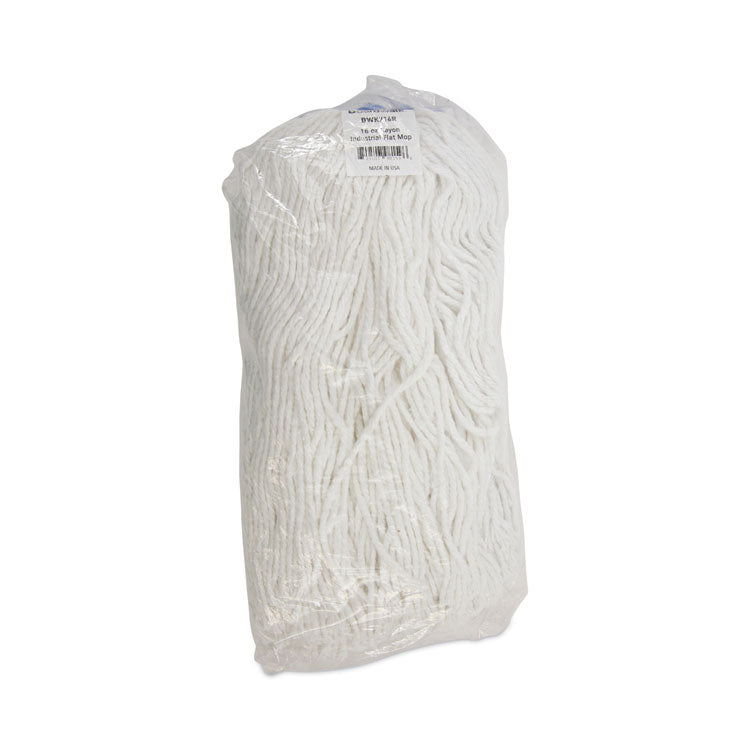 Cut-End Lie-Flat Wet Mop Head, Rayon, 16oz, White