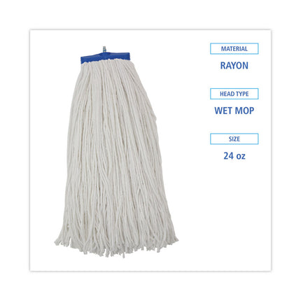 Cut-End Lie-Flat Wet Mop Head, Rayon, 24oz, White, 12/carton