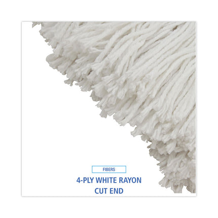 Cut-End Lie-Flat Wet Mop Head, Rayon, 24oz, White, 12/carton