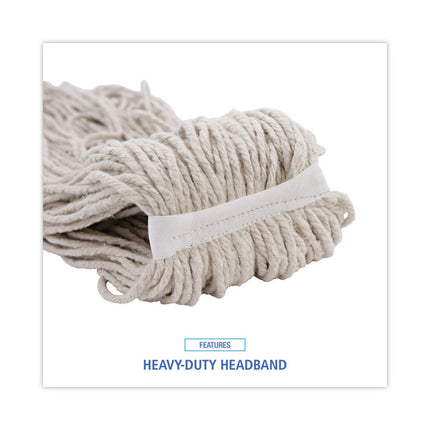 Mop Head, Economical Lie-Flat Head, Cotton Fiber, 32oz, White, 12/carton