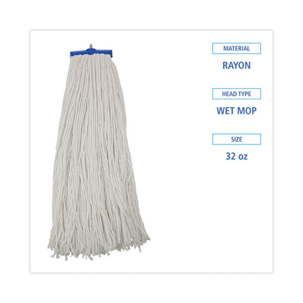 Mop Head, Economical Lie-Flat Head, Rayon Fiber, 32-Oz., White, 12/carton