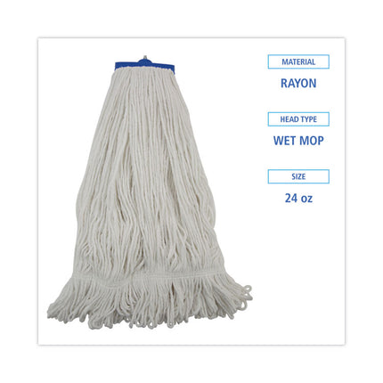 Mop Head, Lie-Flat Head, Rayon Fiber, 24oz, White, 12/carton