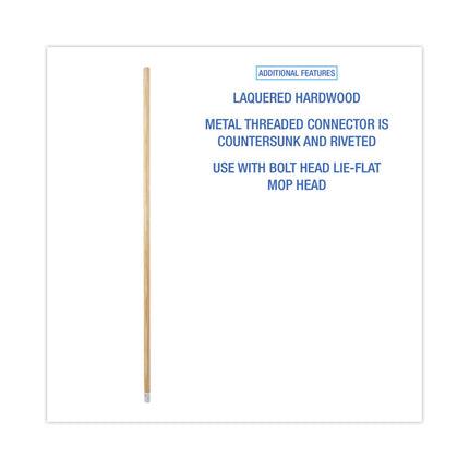 Lie-Flat Screw-In Mop Handle, Lacquered Wood, 1.13" dia x 54", Natural