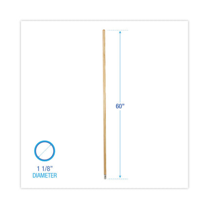 Lie-Flat Screw-In Mop Handle, Lacquered Wood, 1.13" dia x 60", Natural
