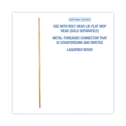 Lie-Flat Screw-In Mop Handle, Lacquered Wood, 1.13" dia x 60", Natural