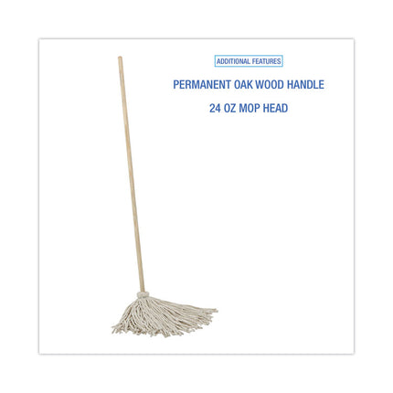 Cotton Deck Mop, #24 White Cotton Head, 50" Wood Handle, 6/Carton