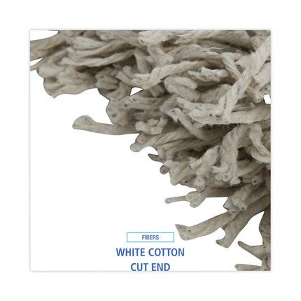 Banded Mop Head, Cotton, Cut-End, White, 16 Oz, 12/carton