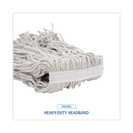 Banded Mop Head, Cotton, Cut-End, White, 16 Oz, 12/carton