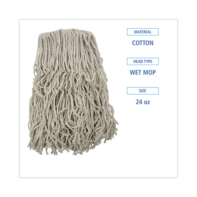 Banded Cotton Mop Heads, 24oz, White, 12/carton