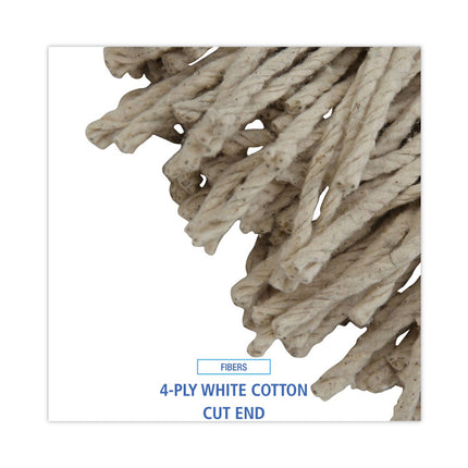 Mop Head, Cotton, Cut-End, White, 4-Ply, 32oz, 12/carton
