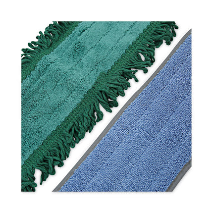 Microfiber Cleaning Kit, 18" Wide Blue/green Microfiber Head, 35" To 60" Gray Aluminum Handle