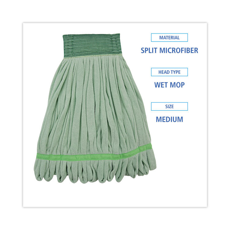 Microfiber Looped-End Wet Mop Heads, Medium, Green, 12/carton
