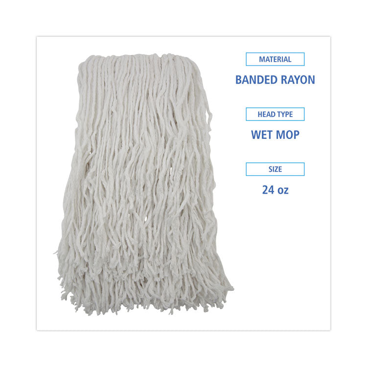 Cut-End Wet Mop Heads, Rayon, White, 12/Carton
