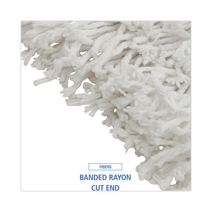 Banded Rayon Cut-End Mop Heads, #24, White, 1.25" Headband, 12/Carton