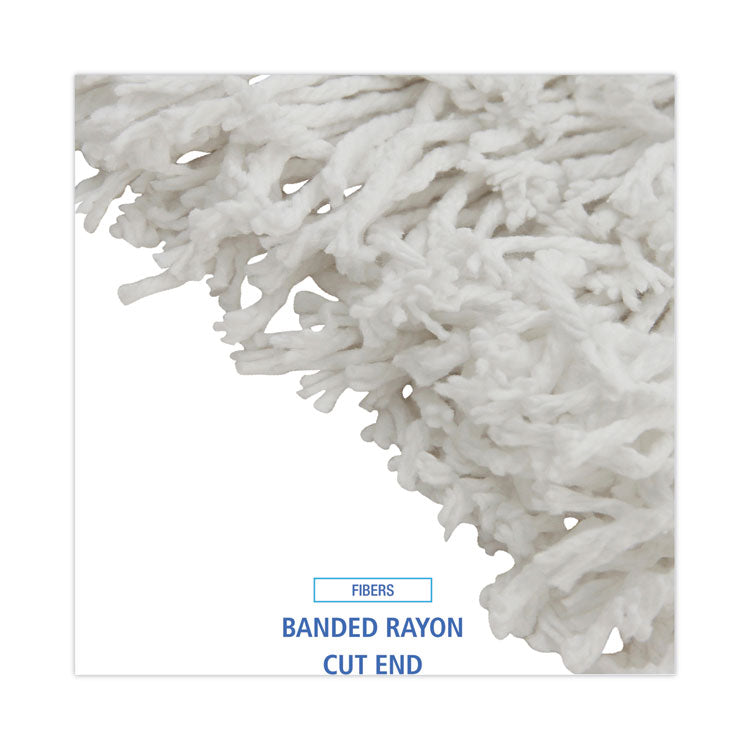 Cut-End Wet Mop Heads, Rayon, White, 12/Carton